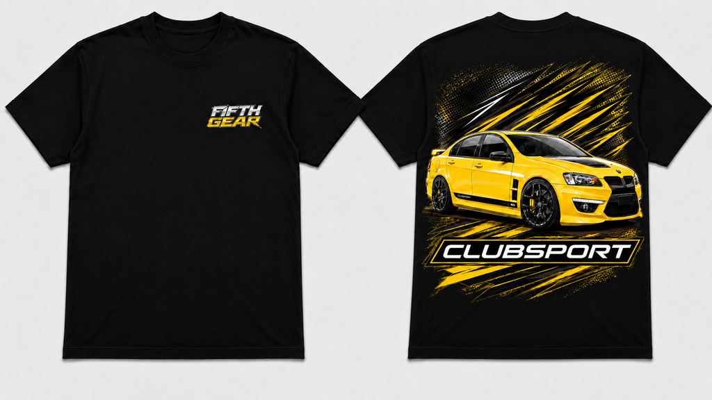 HSV ClubSport Yellow Striker - Black Tee front and back