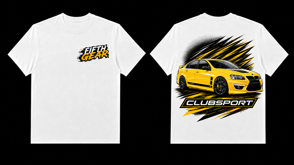 HSV ClubSport Yellow Striker - White Tee front and back