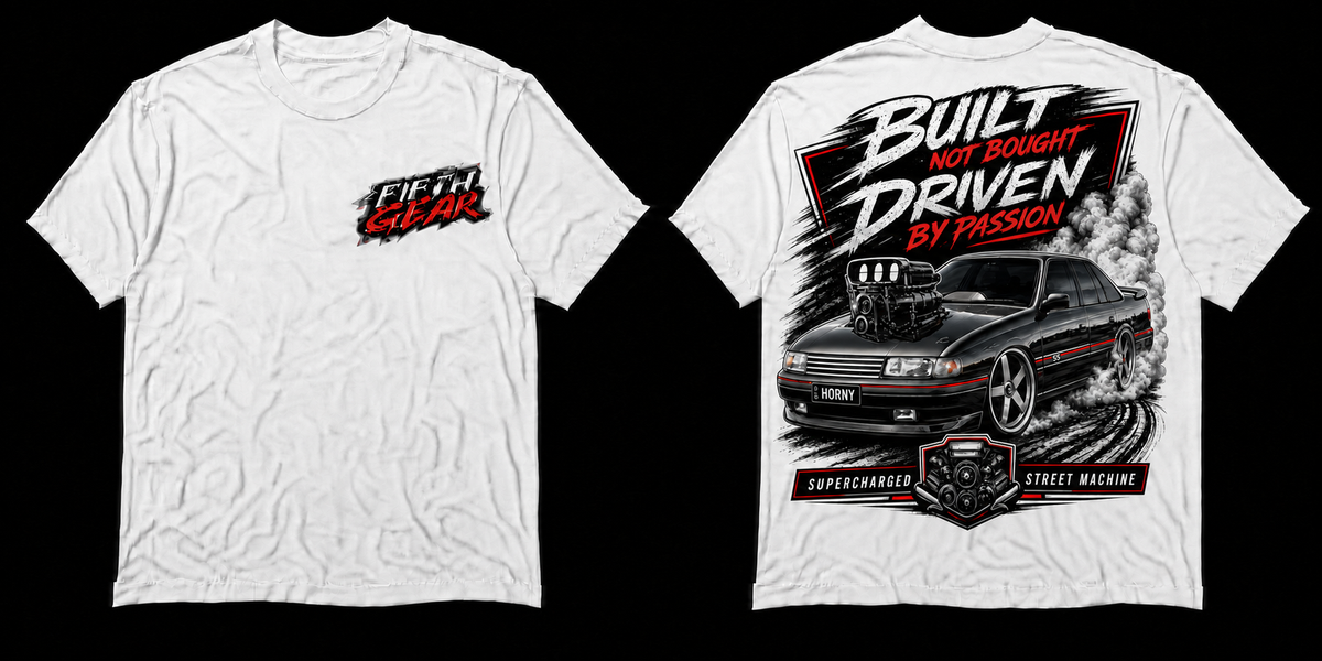 Built Not Bought Driven By Passion - White Tee front and back