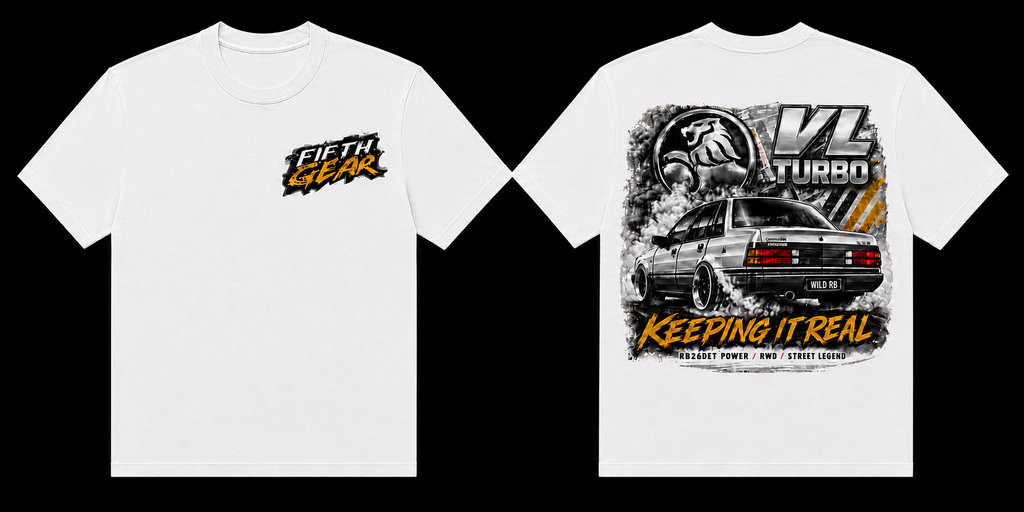 Holden VL Turbo Keeping It Real - White Tee front and back