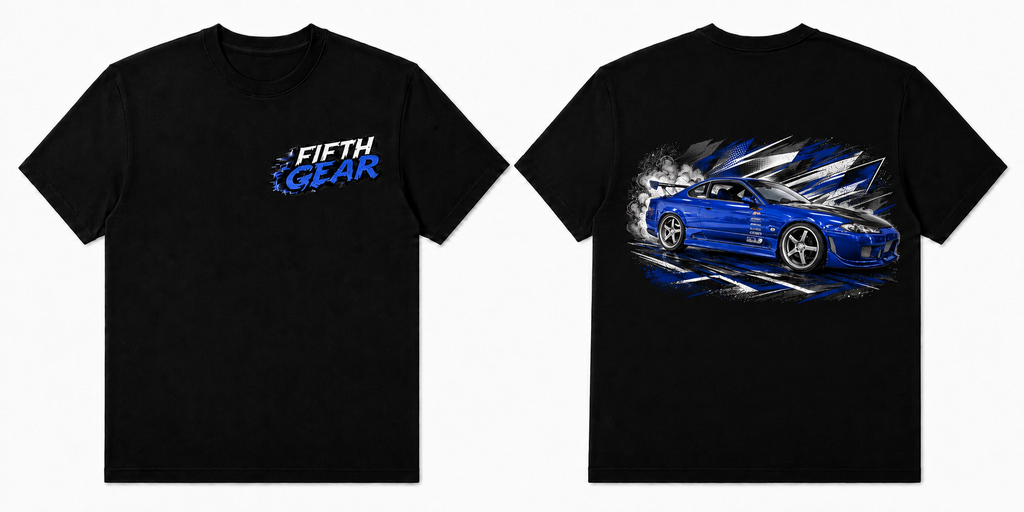 Fifth Gear Nissan Silvia S15 Tee - Black colorway front and back