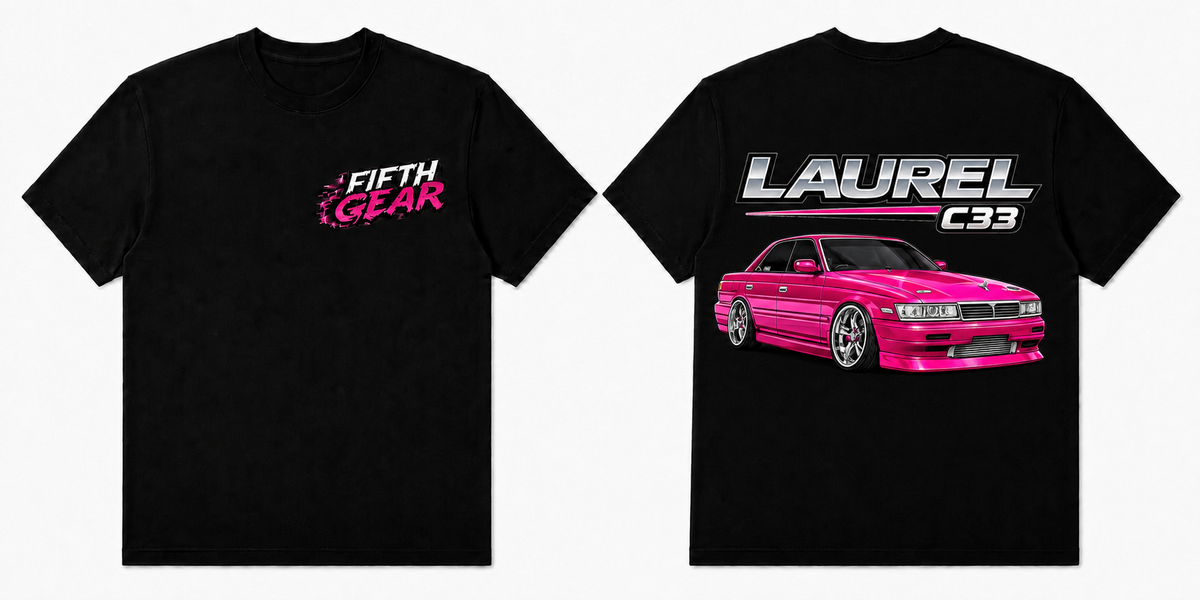 Fifth Gear Nissan Laurel C33 Tee - Black colorway front and back