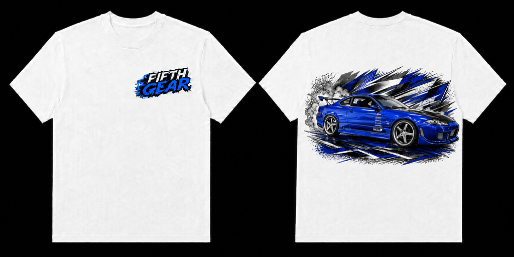 Fifth Gear Nissan Silvia S15 Tee - White colorway front and back