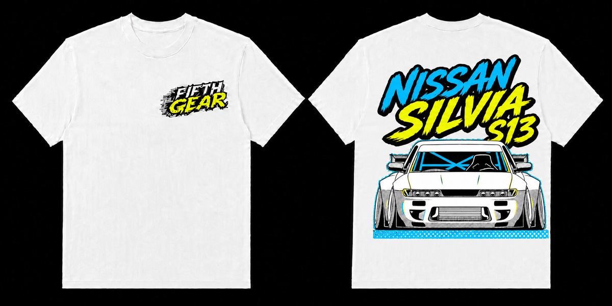 Fifth Gear Nissan Silvia S13 Tee - White colorway front and back
