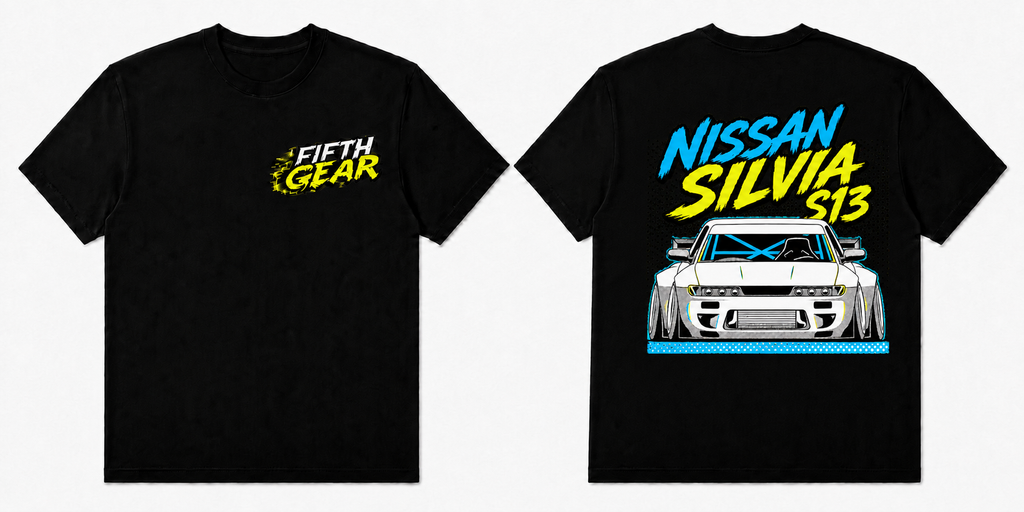 Fifth Gear Nissan Silvia S13 Tee - Black colorway front and back