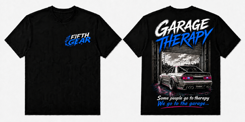 Fifth Gear Garage Therapy Tee - Black colorway front and back