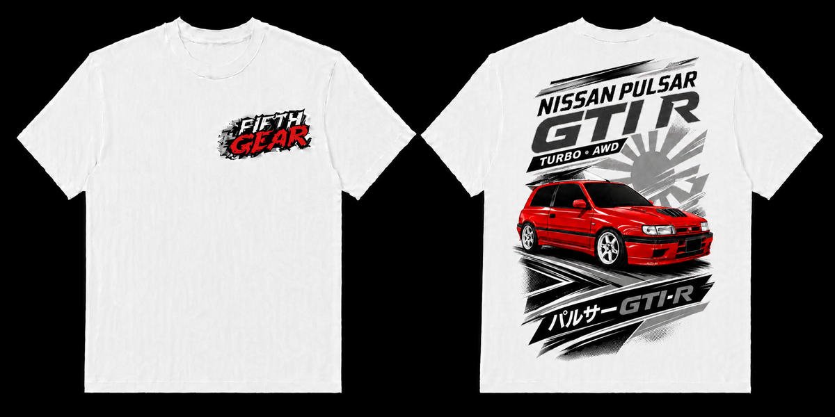 Fifth Gear Nissan Pulsar GTI-R Tee - White colorway front and back