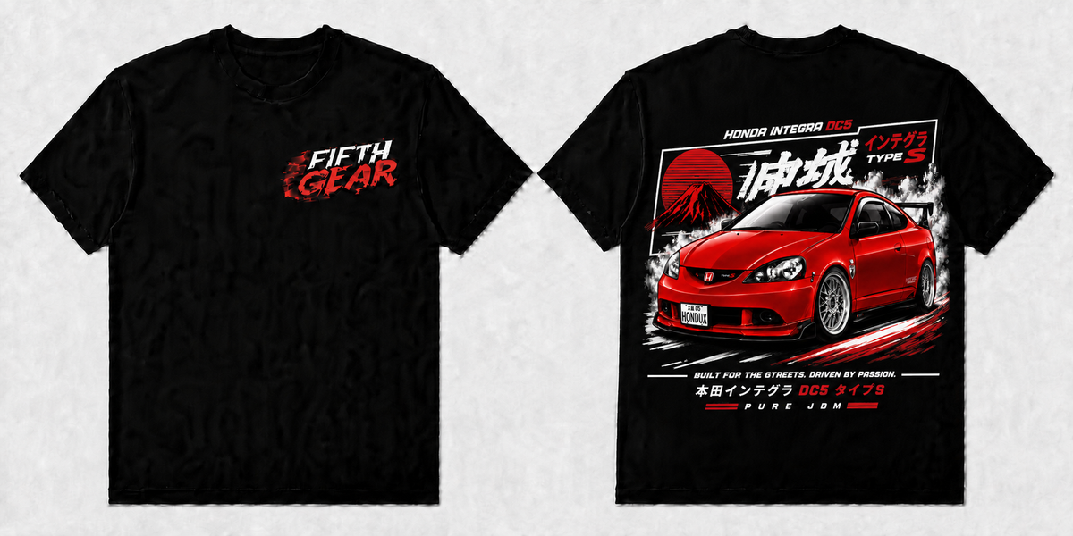 Fifth Gear Honda Integra DC5 Type S Tee - Black colorway front and back