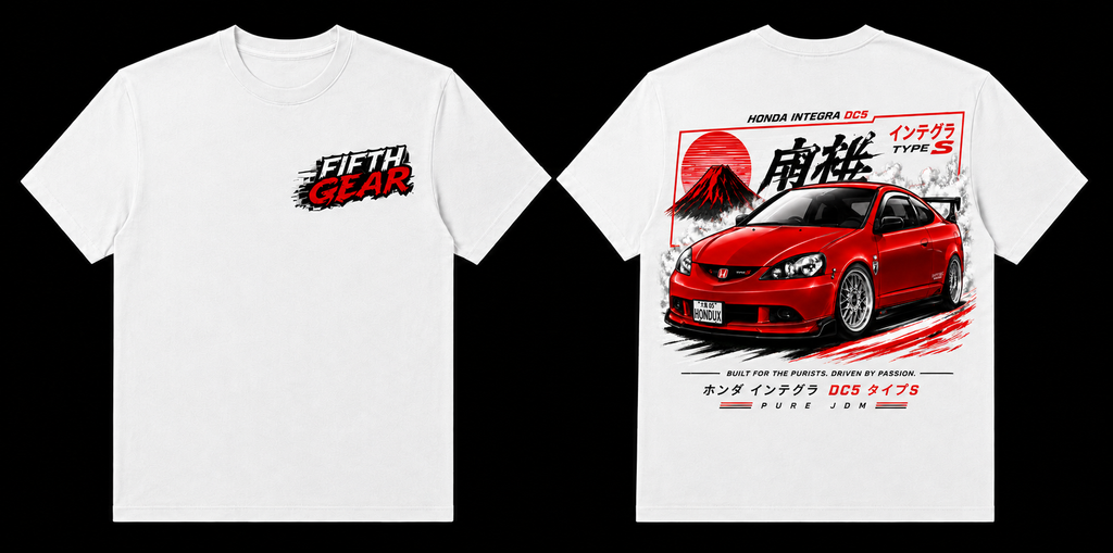 Fifth Gear Honda Integra DC5 Type S Tee - White colorway front and back