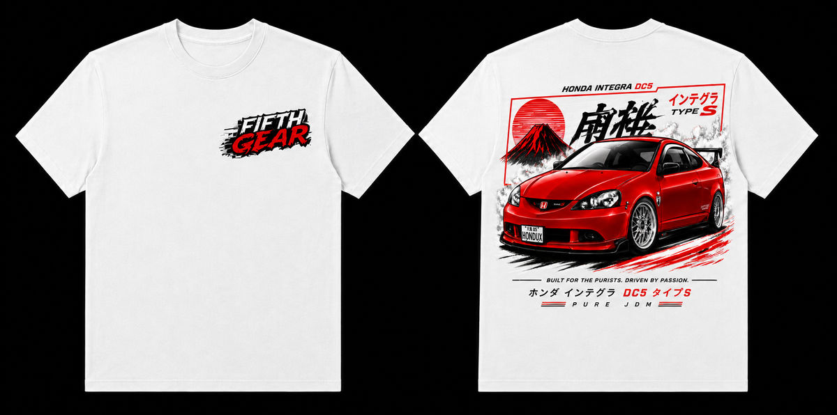 Fifth Gear Honda Integra DC5 Type S Tee - White colorway front and back