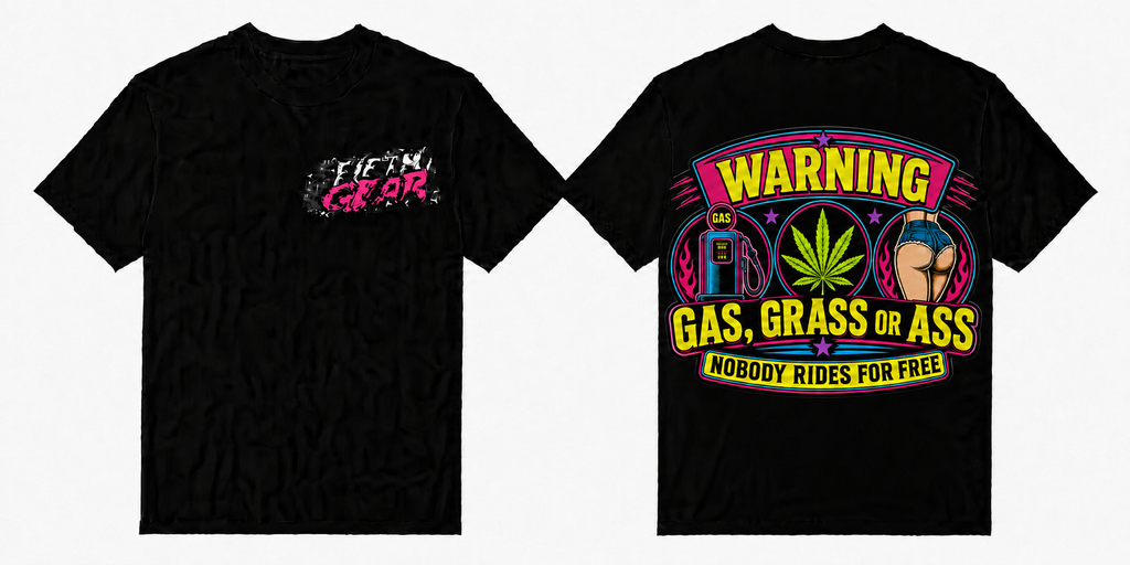 Fifth Gear Gas Grass Or Ass Tee Neon - Black colorway front and back