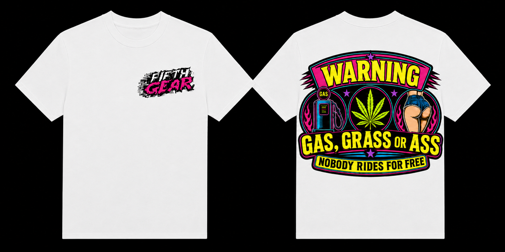 Fifth Gear Gas Grass Or Ass Tee Neon - White colorway front and back