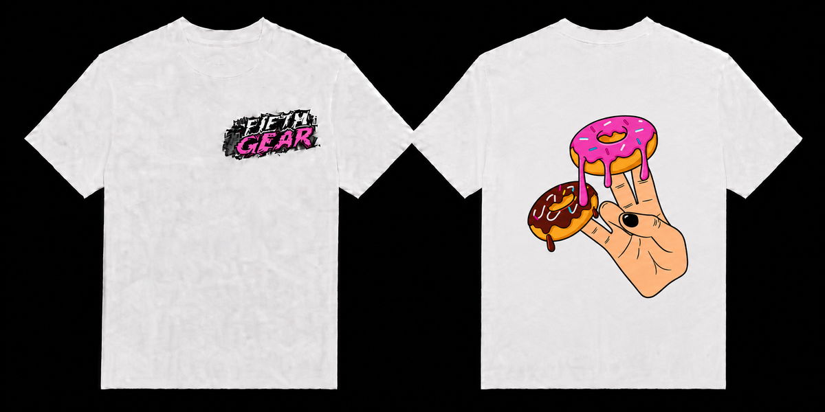 Fifth Gear Donut Tee - White colorway front and back