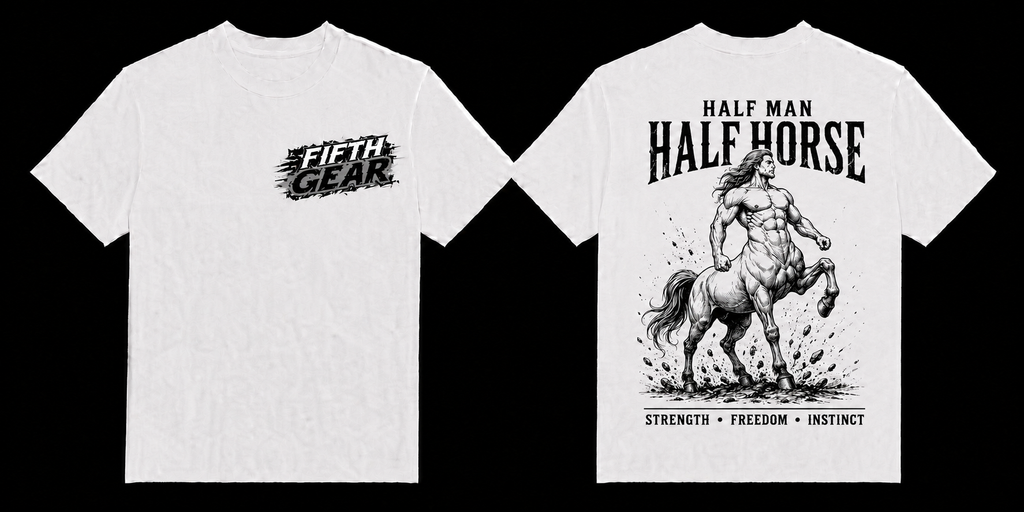 Half Man Half Horse - White Tee front and back
