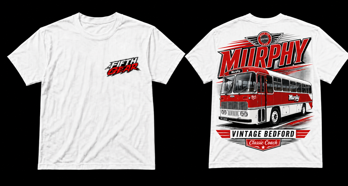 Fifth Gear Murphy Vintage Bedford Classic Coach Tee - White colorway front and back