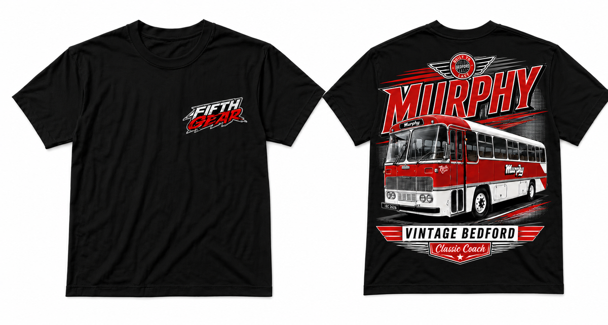 Fifth Gear Murphy Vintage Bedford Classic Coach Tee - Black colorway front and back
