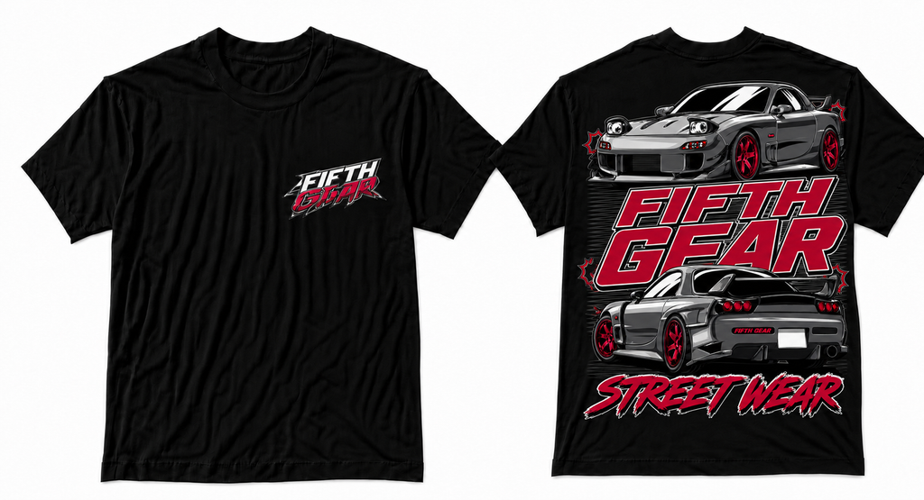Fifth Gear Mazda RX-7 FD Tee - Black colorway front and back