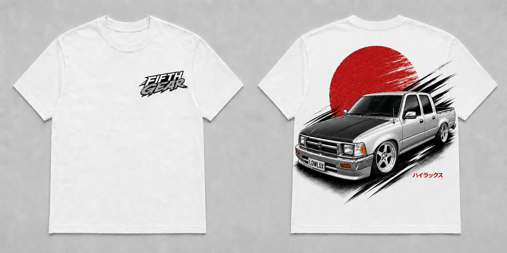 Fifth Gear Toyota Hilux Lowlux Tee - White colorway front and back