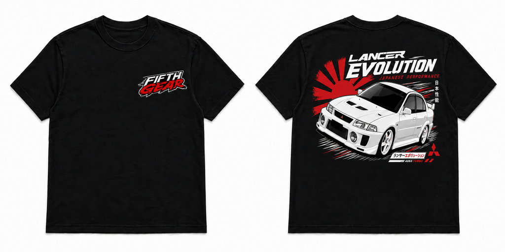 Mitsubishi Lancer Evolution Japanese Performance - Black Tee front and back