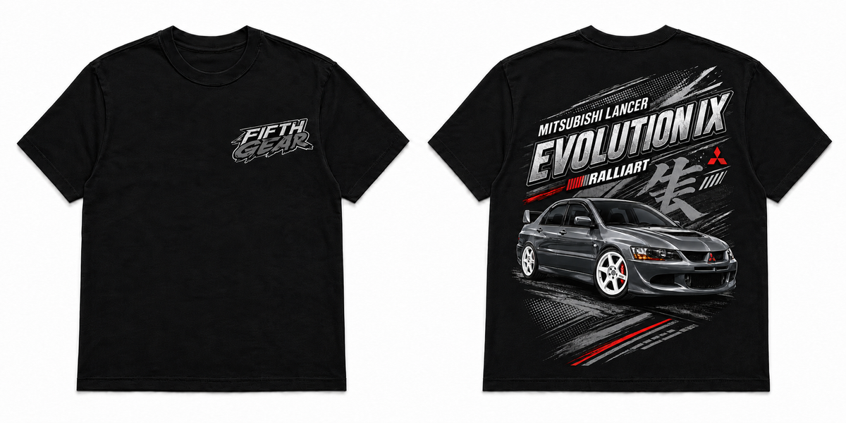 Mitsubishi Lancer Evolution IX Ralliart Gunmetal - Black Tee front and back