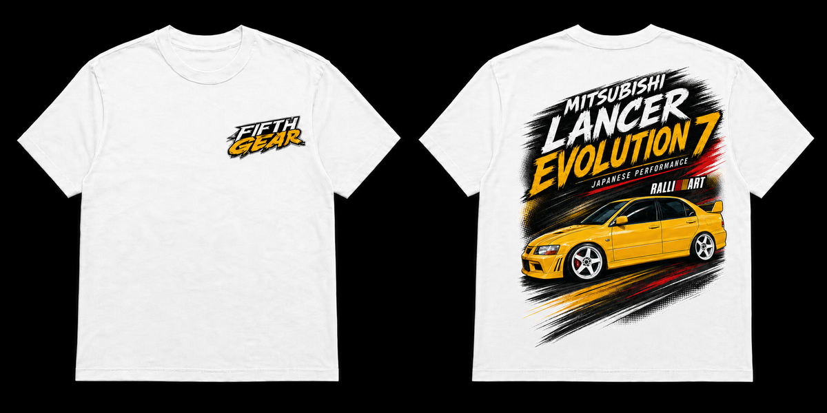 Mitsubishi Lancer Evolution 7 Japanese Performance - White Tee front and back