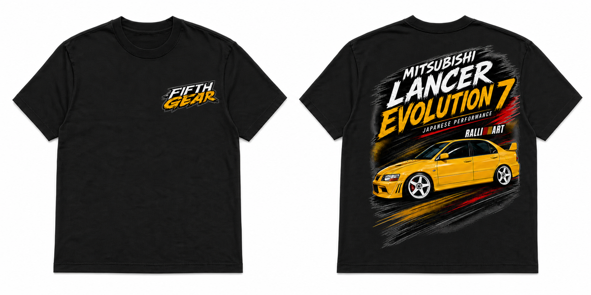 Mitsubishi Lancer Evolution 7 Japanese Performance - Black Tee front and back