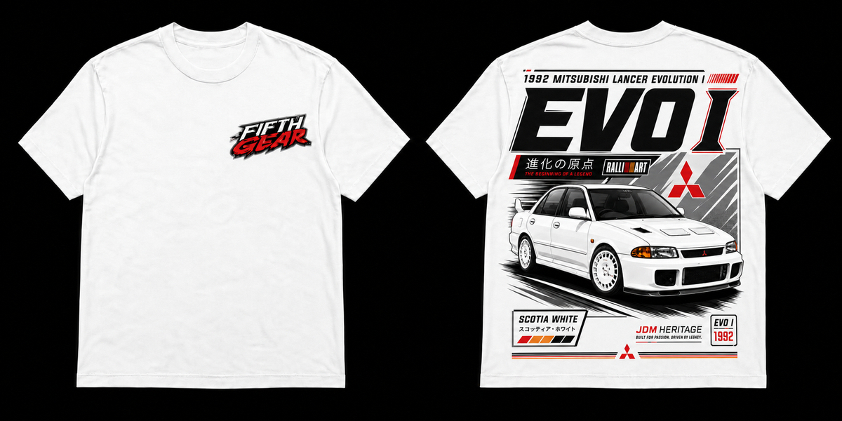 Mitsubishi Lancer Evolution I 1992 JDM Heritage - White Tee front and back