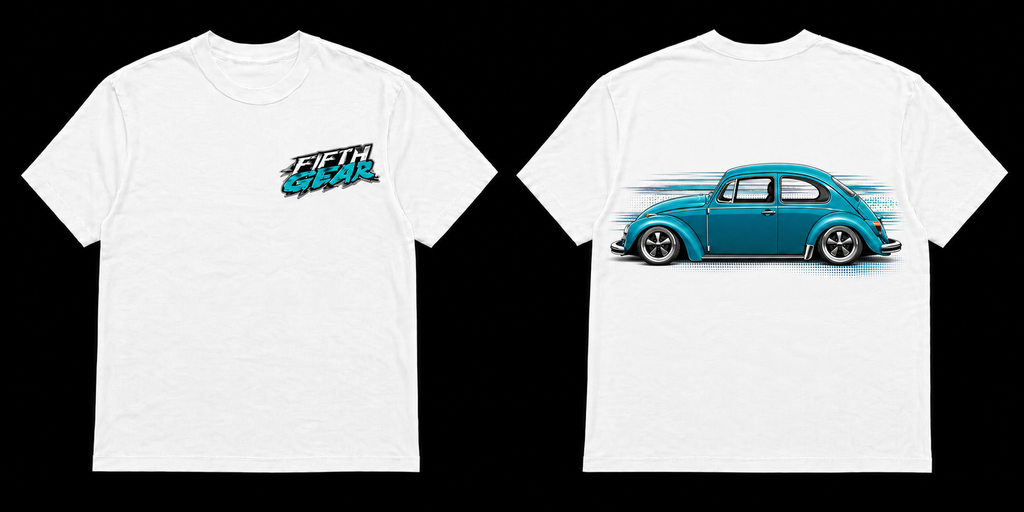Fifth Gear VW Beetle Tee - White colorway front and back