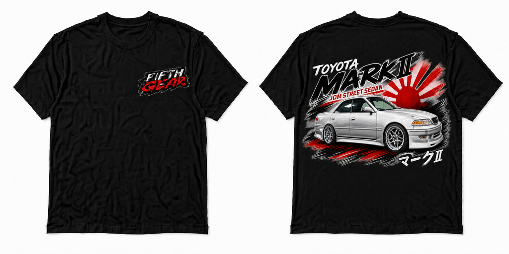 Fifth Gear Toyota Mark II JDM Tee - Black colorway front and back