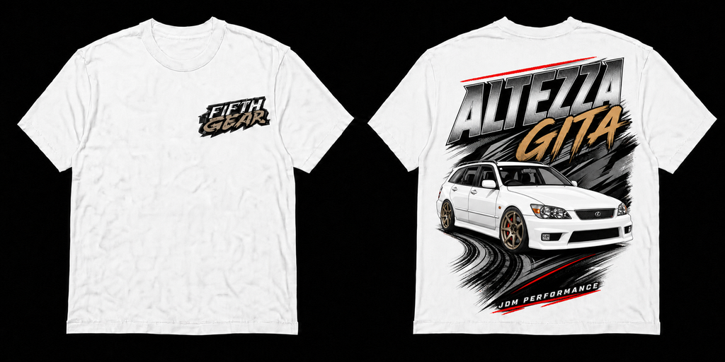 Fifth Gear Altezza Gita JDM Performance Tee - White colorway front and back