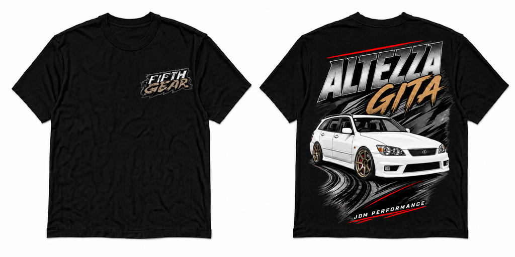 Fifth Gear Altezza Gita JDM Performance Tee - Black colorway front and back