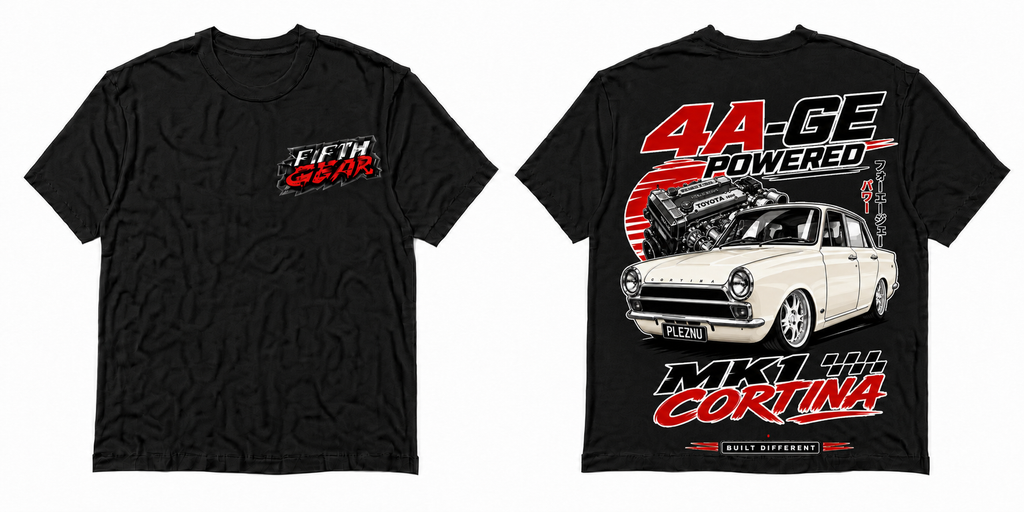 Ford MK1 Cortina 4A-GE Built Different - Black Tee front and back