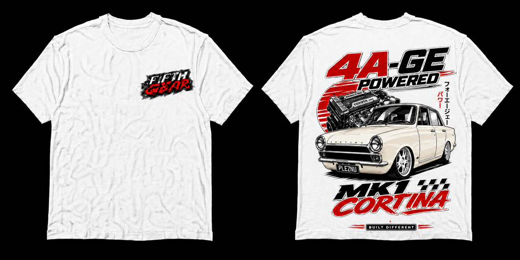 Ford MK1 Cortina 4A-GE Built Different - White Tee front and back