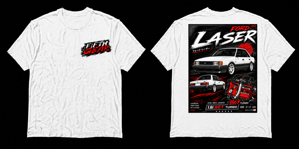 Ford Laser 1.6i BGT Turbo - White Tee front and back