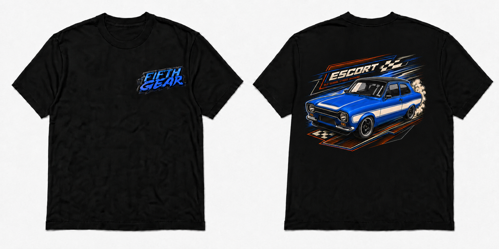 Ford Escort MK1 Street Racer - Black Tee front and back