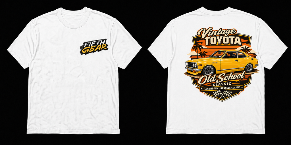 Fifth Gear Vintage Toyota Old School Classic Tee - White colorway front and back