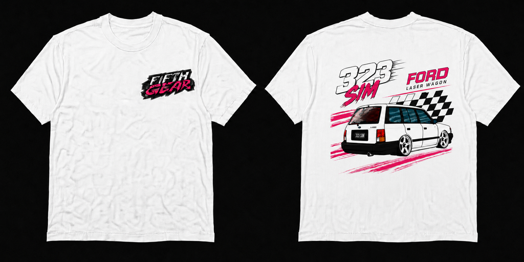 Ford Laser Wagon 323 SIM - White Tee front and back