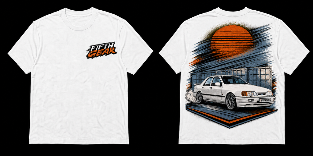 Ford Sierra Cosworth - White Tee front and back