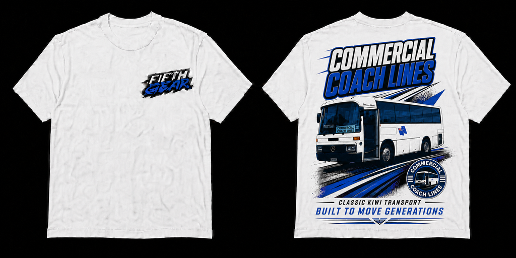 Fifth Gear Commercial Coach Lines Tee - White colorway front and back