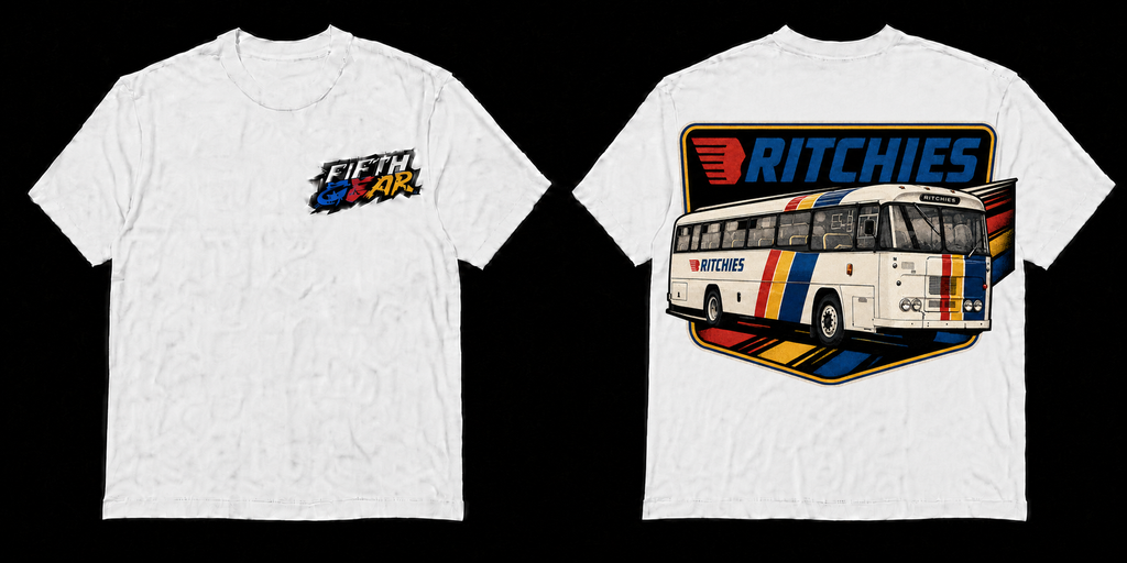 Fifth Gear Ritchies Classic Coach Tee - White colorway front and back