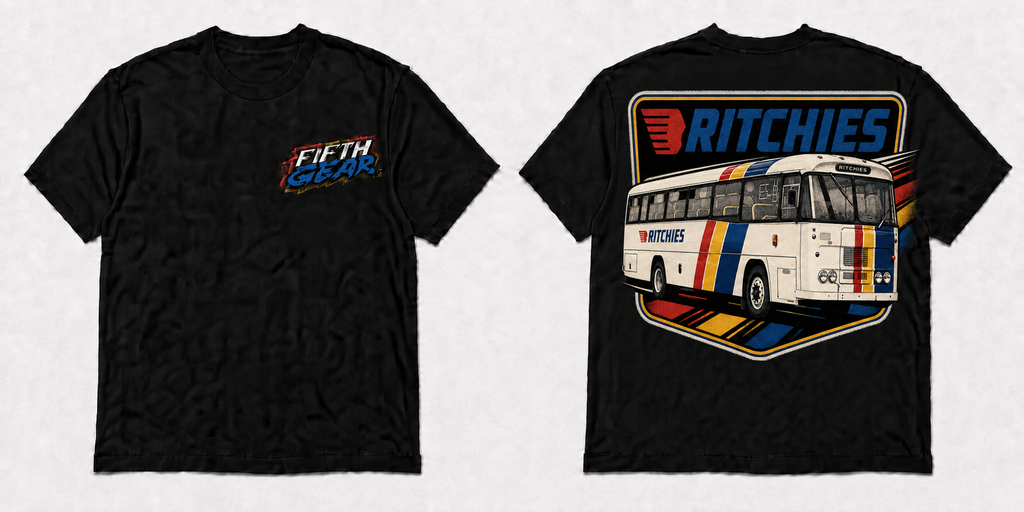Fifth Gear Ritchies Classic Coach Tee - Black colorway front and back