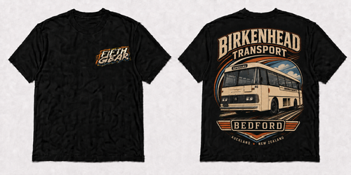 Fifth Gear Birkenhead Transport Bedford Tee - Black colorway front and back