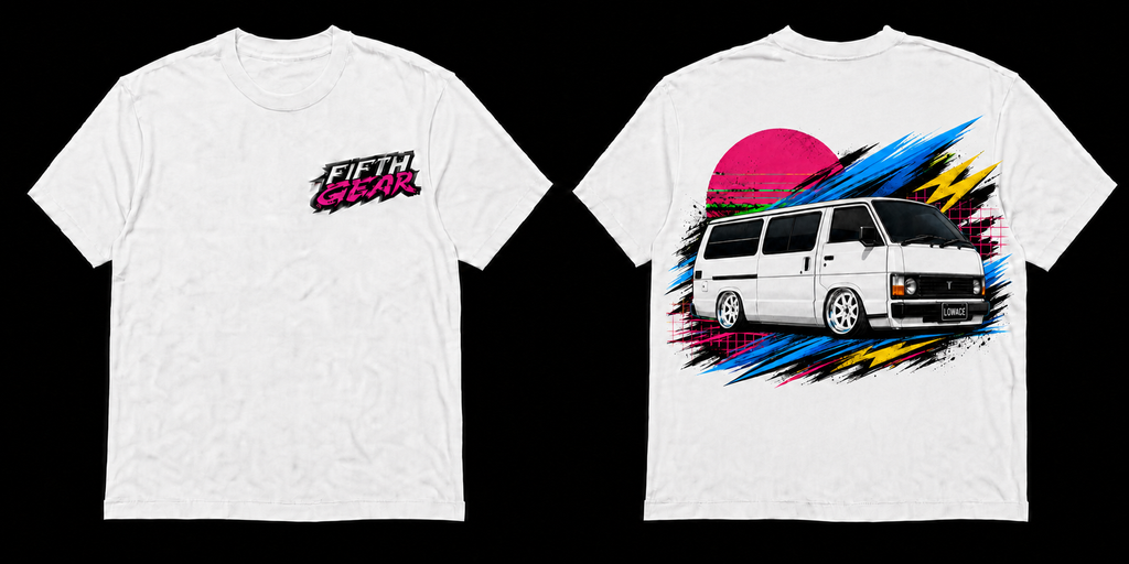 Fifth Gear Toyota HiAce Lowace Tee - White colorway front and back