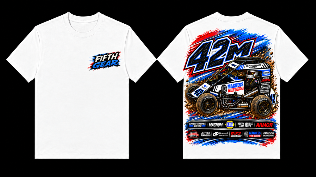 Sprint Car #42M Tee – White colourway front and back