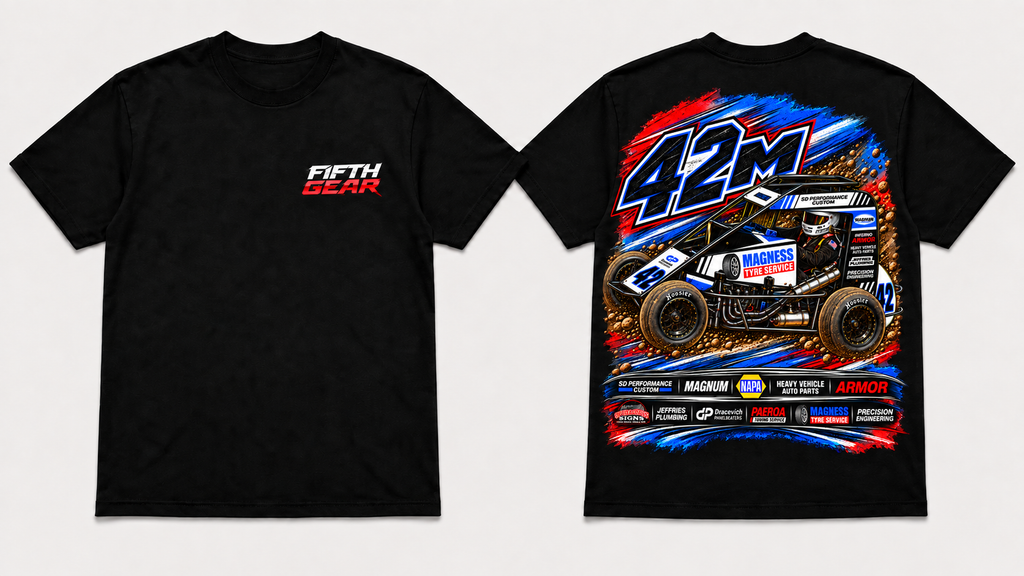 Sprint Car #42M Tee – Black colourway front and back