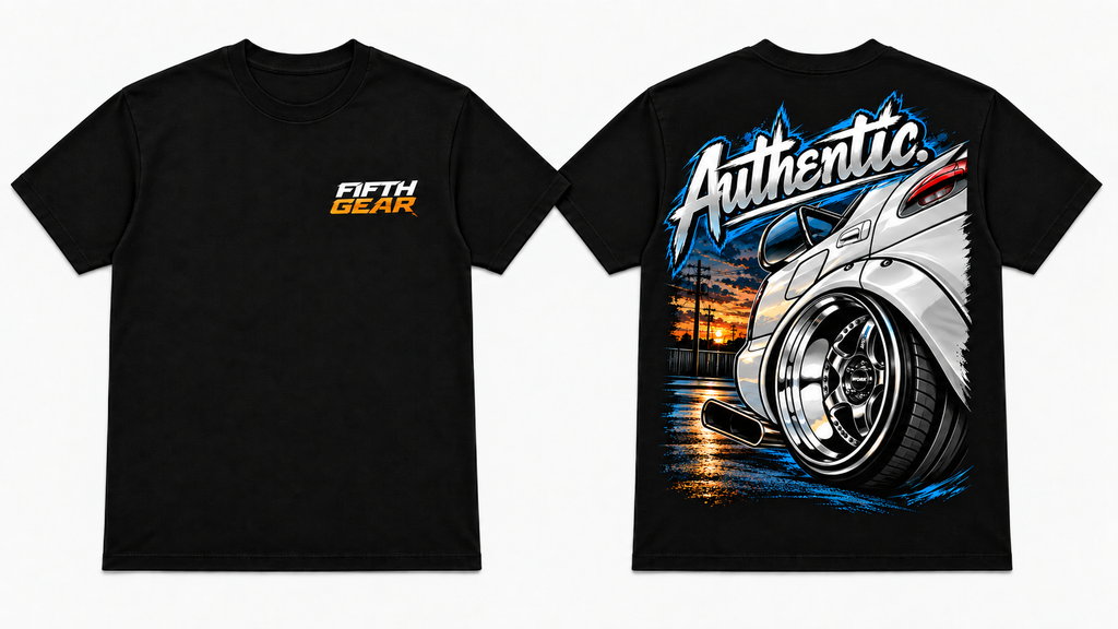 White Authentic Street Machine Tee front and back mockup