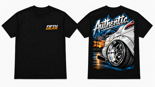 White Authentic Street Machine Tee front and back mockup