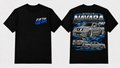 Black Nissan Navara D40 graphic tee, front and back view