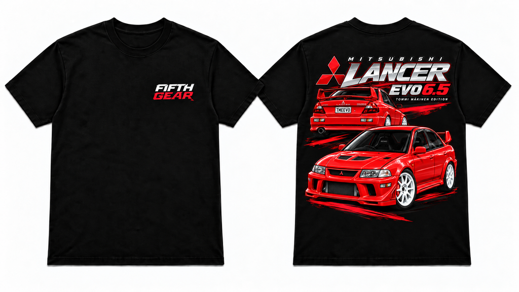 Black Mitsubishi Lancer Evo 6.5 TME graphic tee front and back