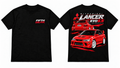 Black Mitsubishi Lancer Evo 6.5 TME graphic tee front and back